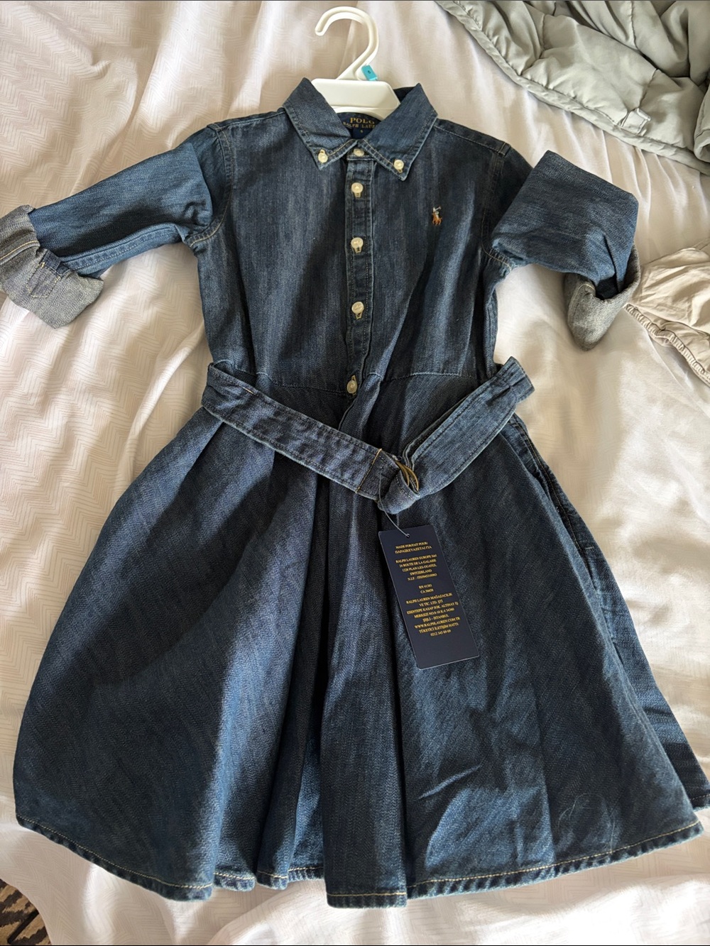 Ralph Lauren Polo Denim Button-Up Dress with Belt - Dark Blue - 5 NWT